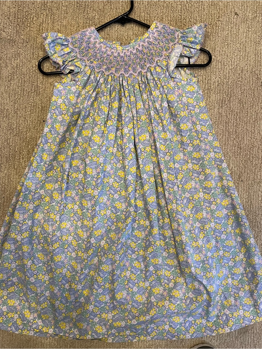 Smocked Floral Kids Dress in Lavender and Yellow